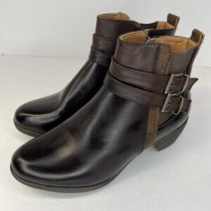Bay Studio Brooklyn Brown Womens Size 7.5 Zippered Boots Almond Toe Block Heel